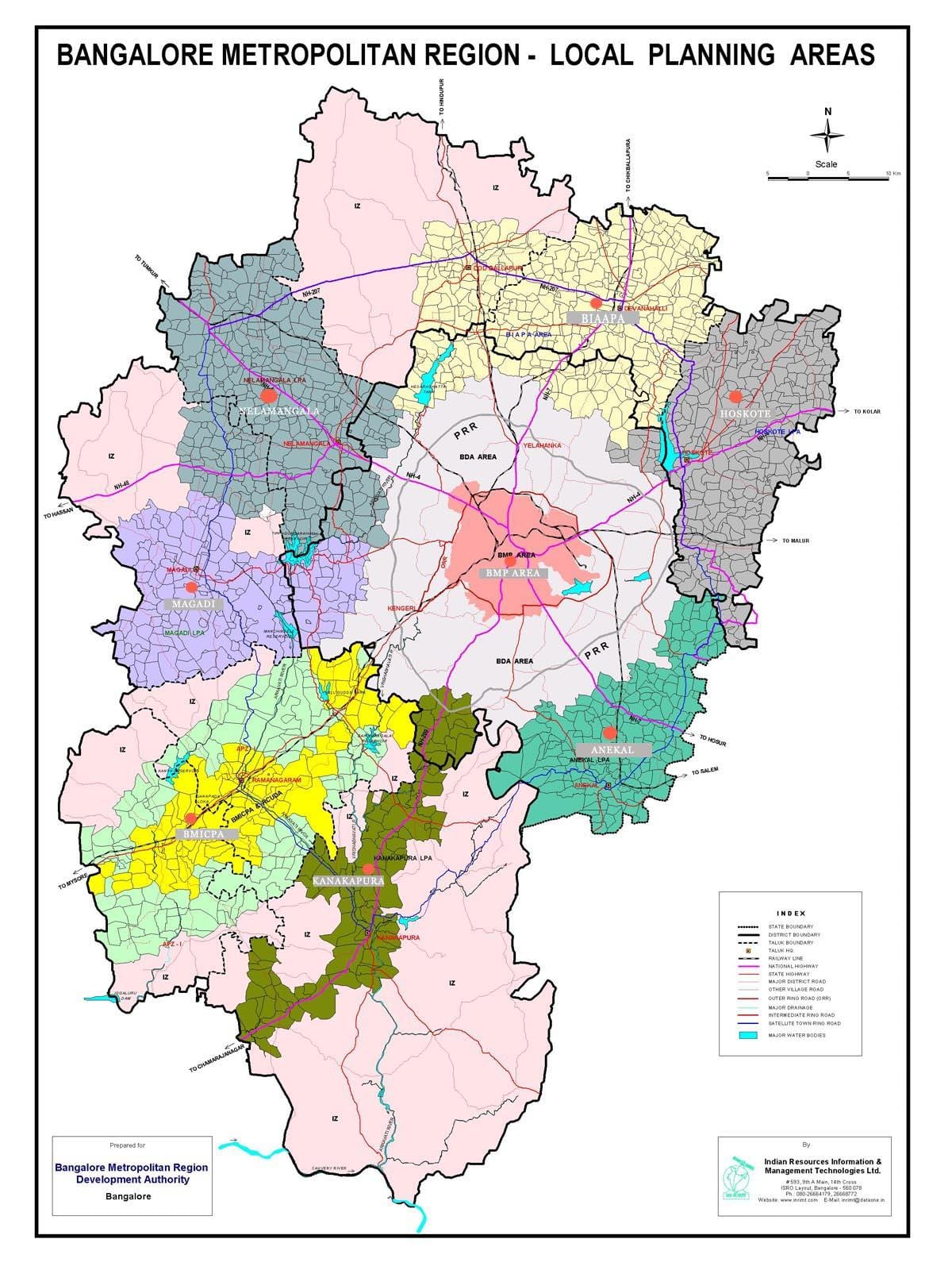 بنگلور کے ساتھ نقشہ علاقوں